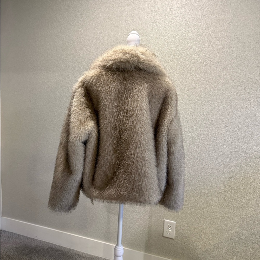 Commese Khaki Faux Fur Button Wool Coat, NWT - Picture 6 of 12